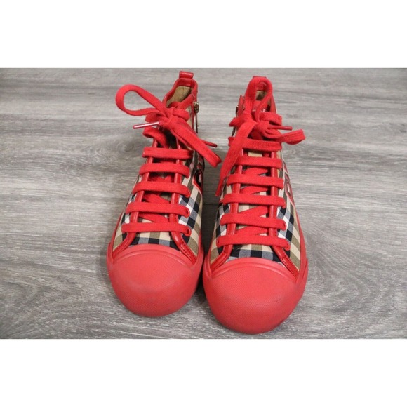 BURBERRY HIGH TOP SNEAKERS Toddler EU 30 NOVA CHECK SHOES Graffiti RED - Picture 7 of 12